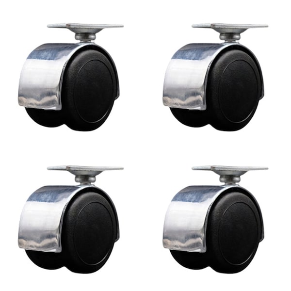 2'' Floor Safe Chrome Hooded Twin Wheel Caster Top Plate , 4PK